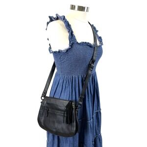 La Diva Crossbody Bag Black Suede Leather Tassel Minimalist Indie Urban Edgy